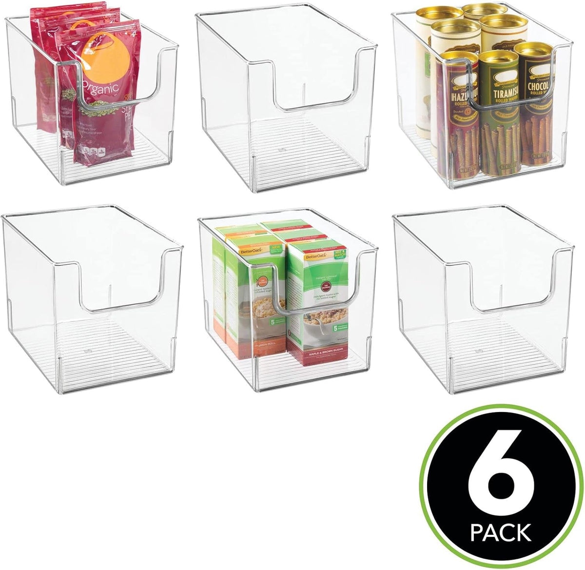 Clear Plastic Open Front Storage Organizer Bin Basket, 6 Pack C901