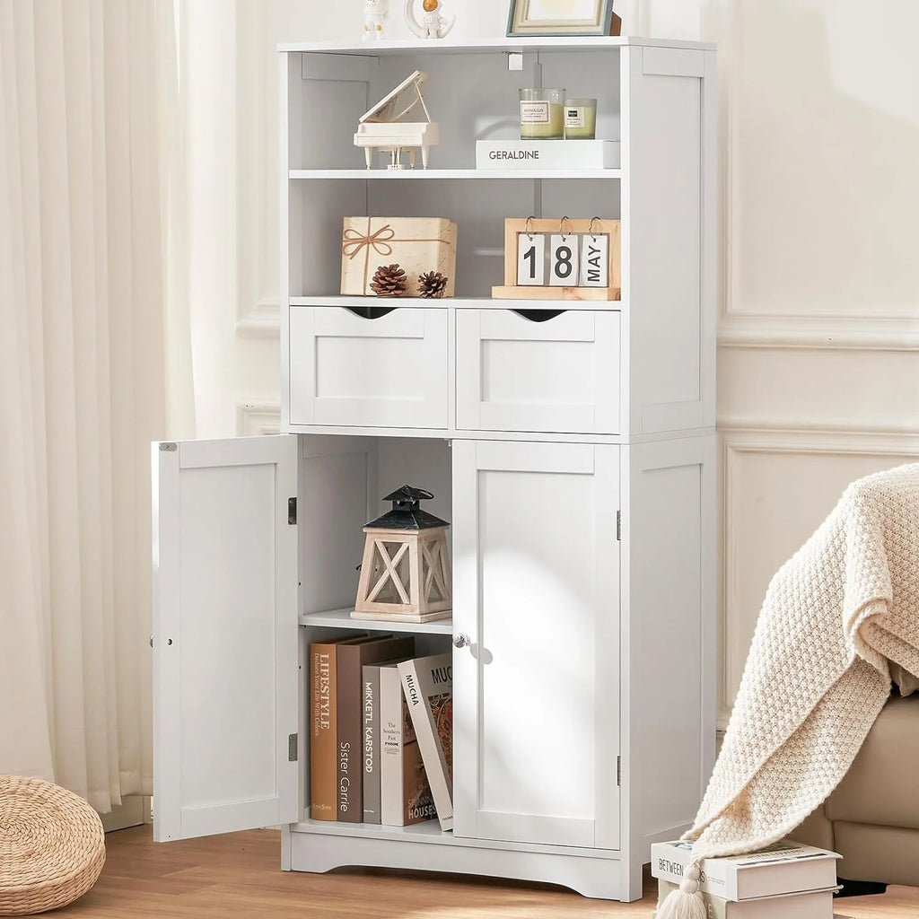White Tall Bathroom Storage Cabinet with 2 Drawers I353114