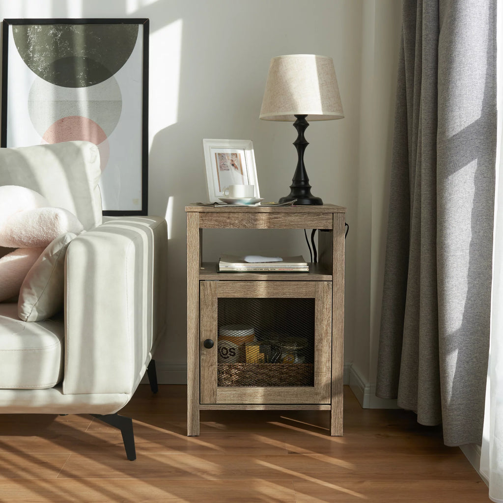 Wood End Table with USB Ports & Power Outlets X3064