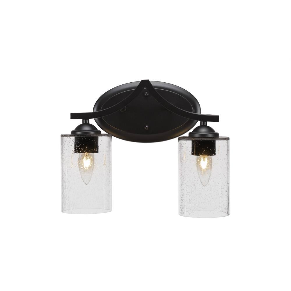 Matte Black 2 Light 16 inch Bath Bar with Clear Bubble Glass O3088