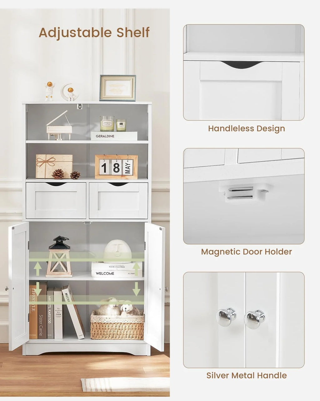 White Tall Bathroom Storage Cabinet with 2 Drawers I353114