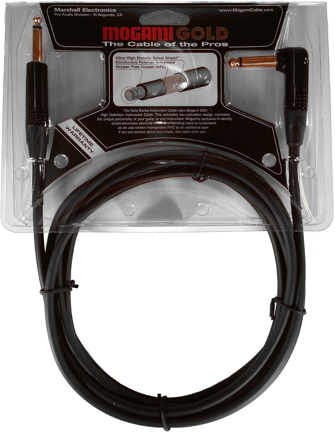 10 Foot Guitar Instrument Cable with Right Angle and Straight Connectors K7259