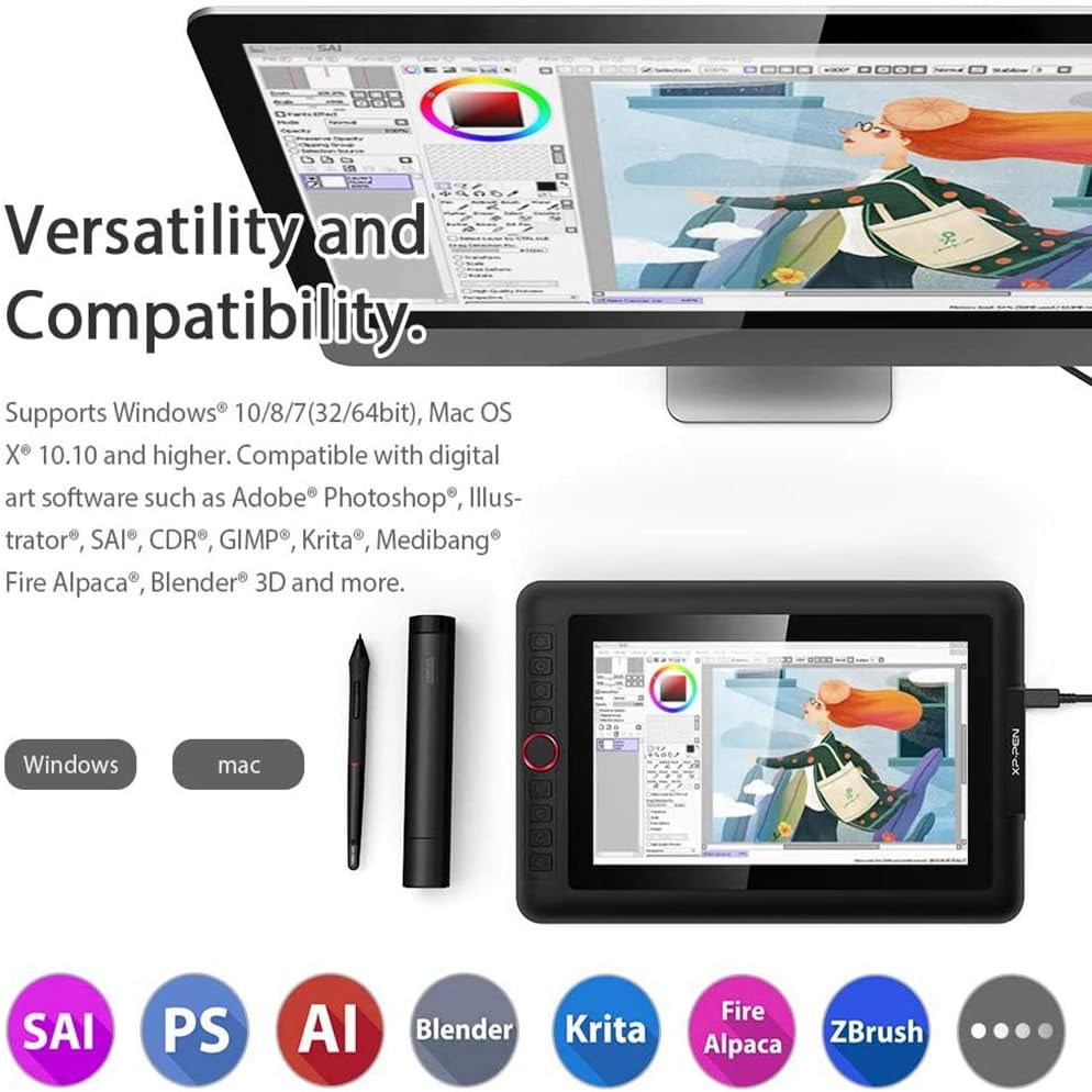 Artist12 Pro Drawing Monitor Battery-Free Stylus Drawing Display Tilt Supported W7152