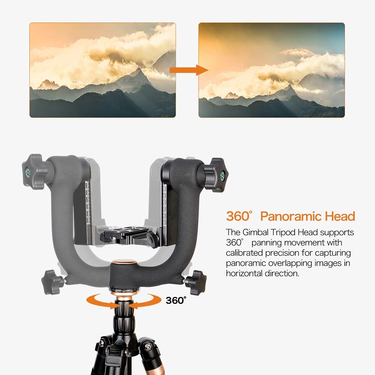 Q45 Gimbal Head Heavy Duty Metal Gimbal Tripod Head with Arca-Type Quick Release Plate and Bubble Level L66691