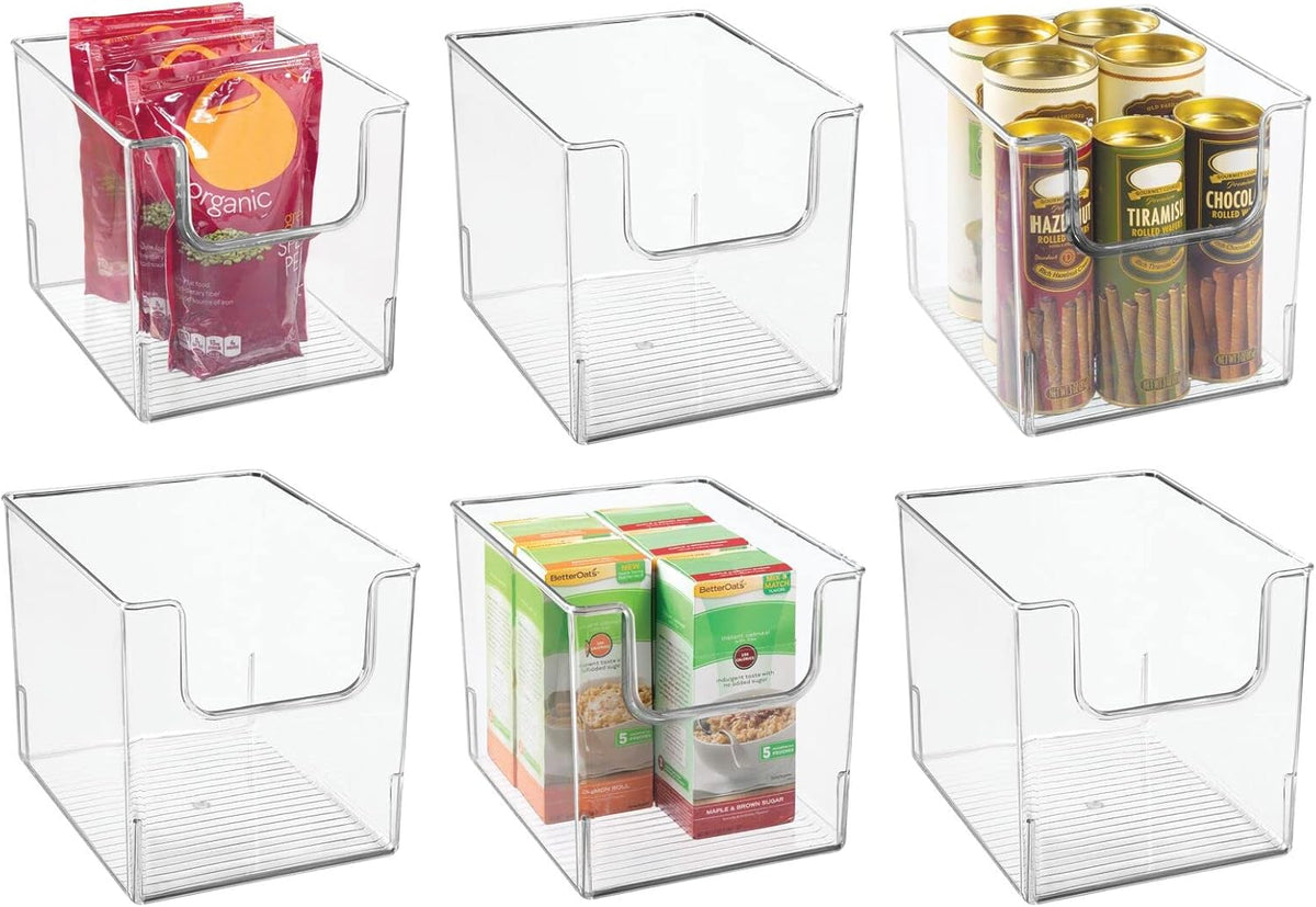 Clear Plastic Open Front Storage Organizer Bin Basket, 6 Pack C901