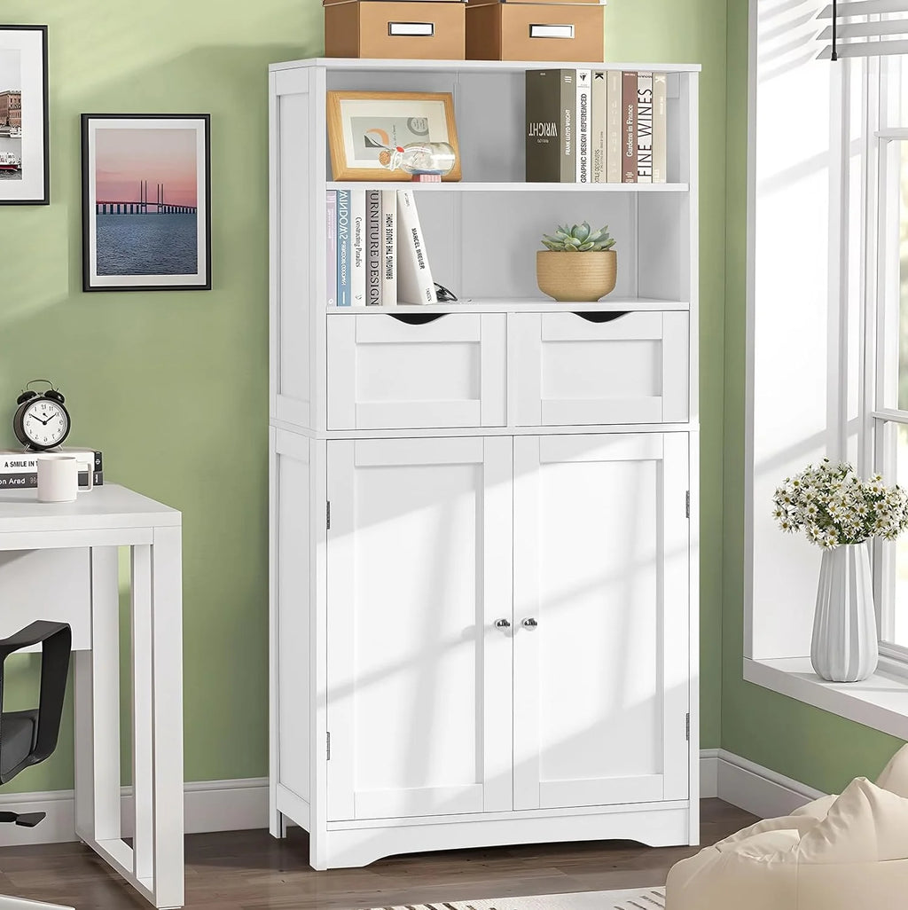 White Tall Bathroom Storage Cabinet with 2 Drawers I353114