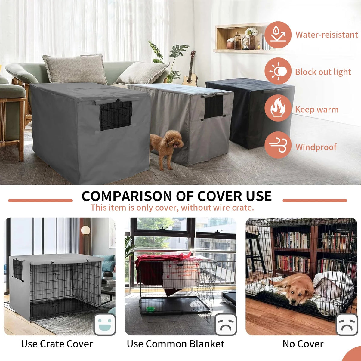 Black Waterproof Dog Crate Cover with Felt Mat F1238