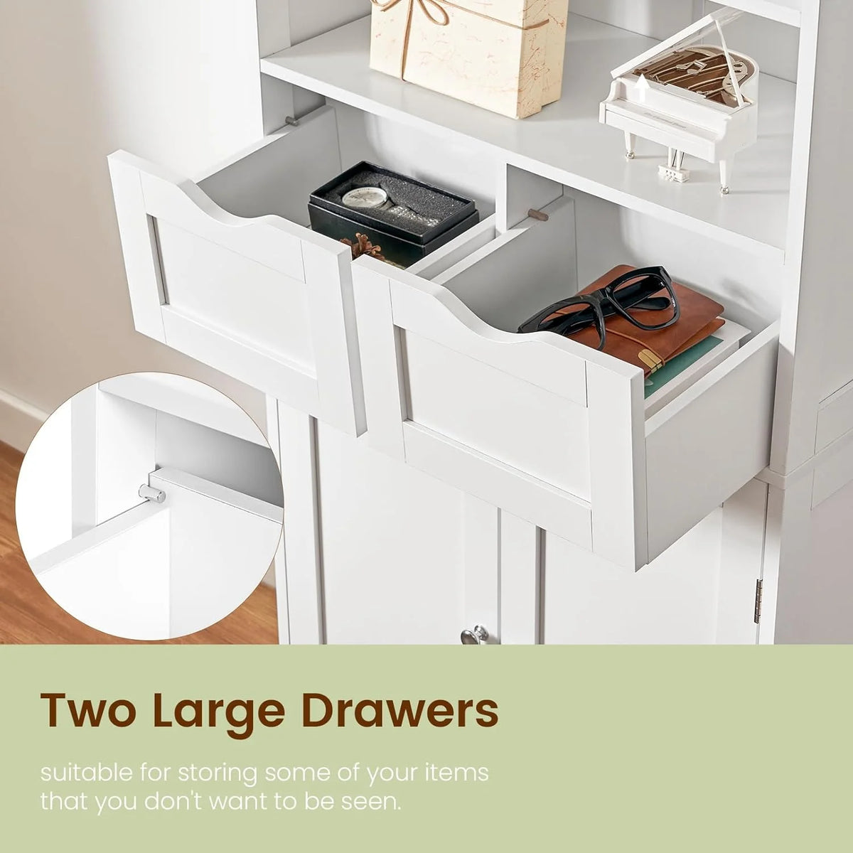 White Tall Bathroom Storage Cabinet with 2 Drawers I353114