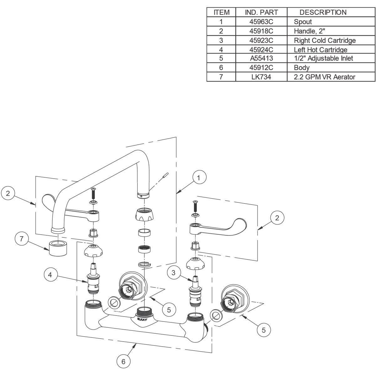 8x22 Centerset Wall Mount Faucet T8627