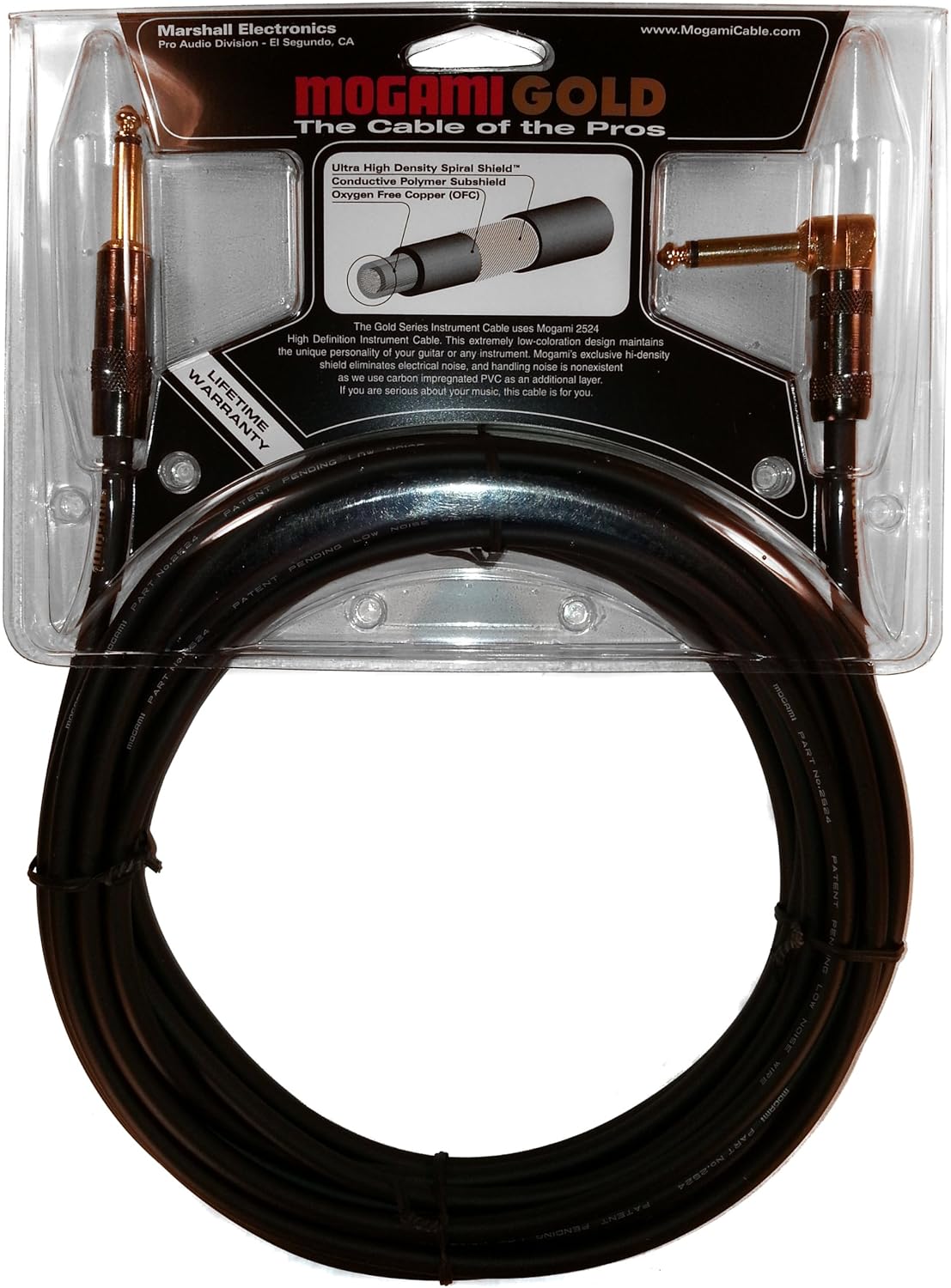 10 Foot Guitar Instrument Cable with Right Angle and Straight Connectors K7259