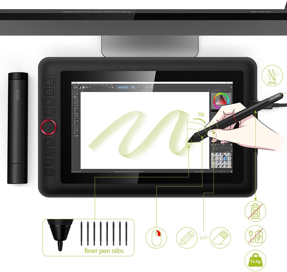 Artist12 Pro Drawing Monitor Battery-Free Stylus Drawing Display Tilt Supported W7152