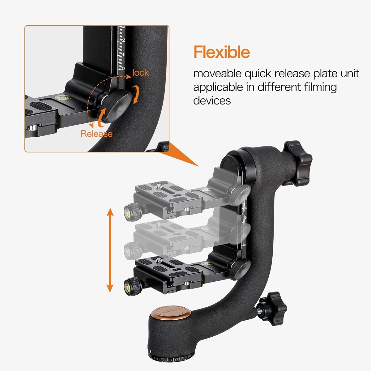 Q45 Gimbal Head Heavy Duty Metal Gimbal Tripod Head with Arca-Type Quick Release Plate and Bubble Level L66691