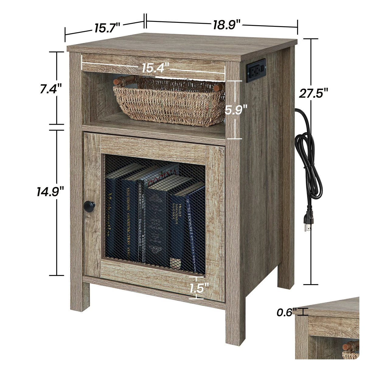 Wood End Table with USB Ports & Power Outlets X3064