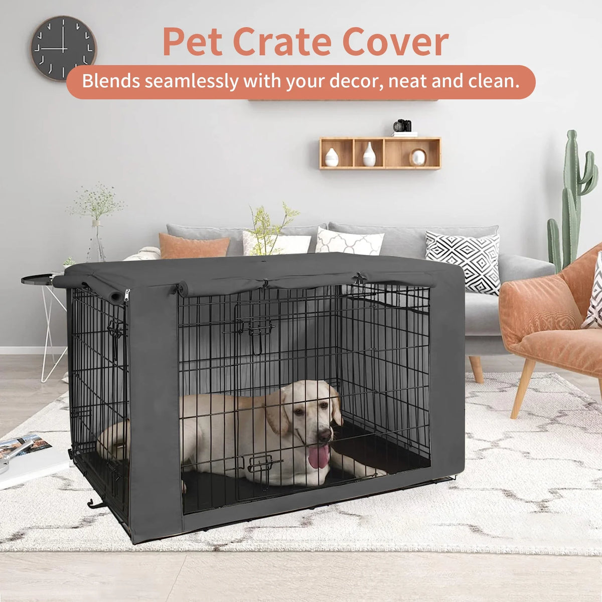 Black Waterproof Dog Crate Cover with Felt Mat F1238