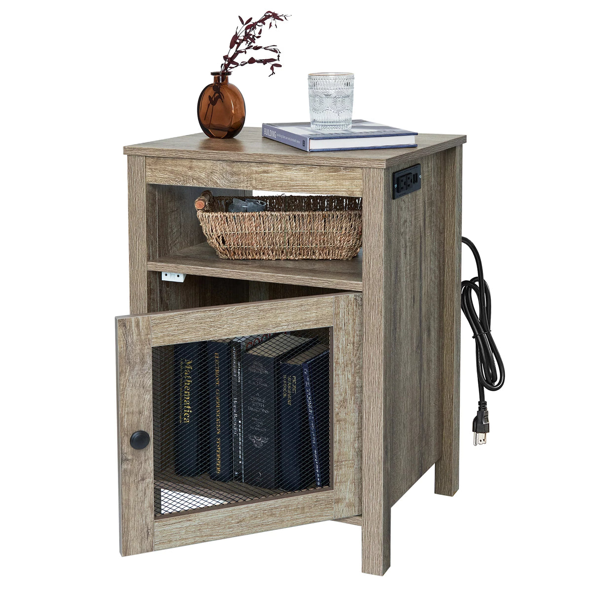 Wood End Table with USB Ports & Power Outlets X3064