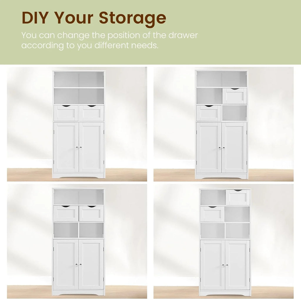 White Tall Bathroom Storage Cabinet with 2 Drawers I353114
