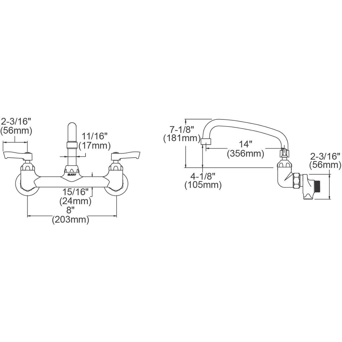 8x22 Centerset Wall Mount Faucet T8627